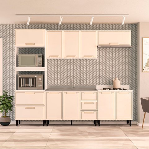 Cozinha Completa 5 Peças 224,5CMX270CM Amara Bege/Branco/Creme