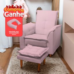 Poltrona Amamentação e Puff Ariel Suede Rosa Bebê Espuma D26 Tana Decor Newbelle Decor - 2