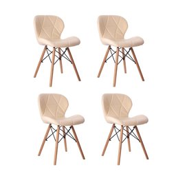 Kit 04 Cadeiras Estofada Jantar Charles Eames Eiffel Slim Wood Confort Creme - 1