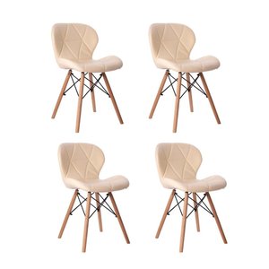 Kit 04 Cadeiras Estofada Jantar Charles Eames Eiffel Slim Wood Confort Creme