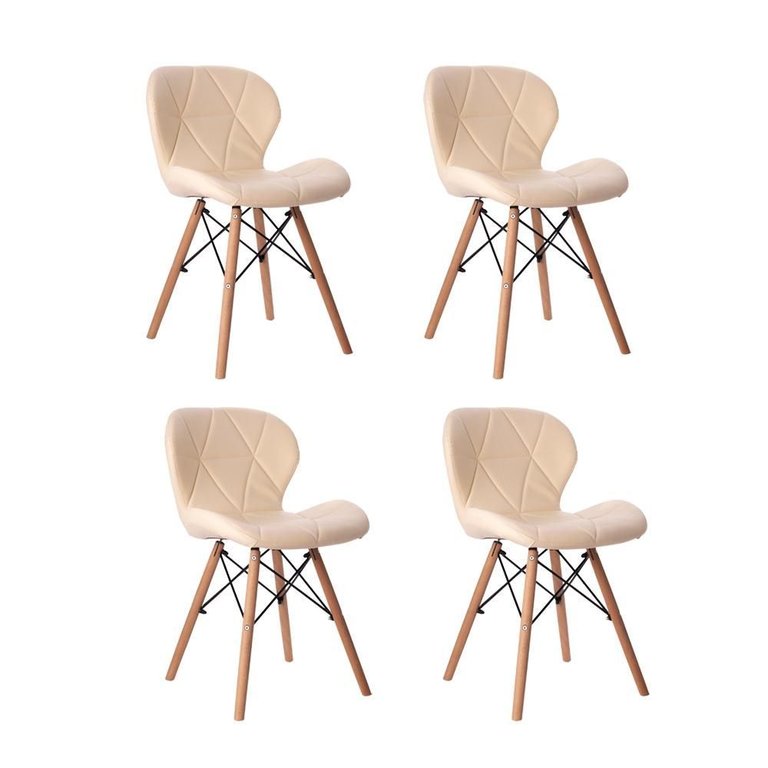 Kit 04 Cadeiras Estofada Jantar Charles Eames Eiffel Slim Wood Confort Creme Kit 04 Cadeiras Estofada Jantar Charles Eames Eiffel Slim Wood Confort Creme