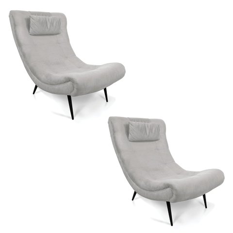 Kit 02 Poltronas Sher Suede Cinza Pés Palito de Ferro - D’Rossi