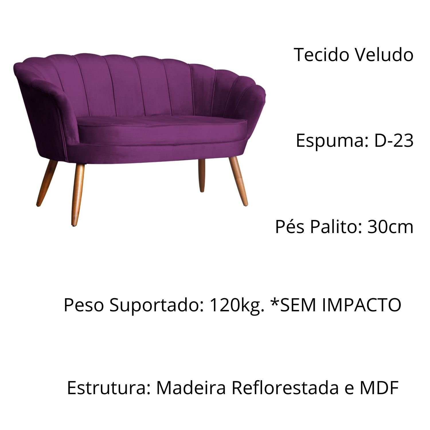 Namoradeira Poltrona Decorativa Pétala Pé Palito Veludo Roxo - Fm - 4