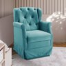 Poltrona Cadeira de Amamentação Balanço Ternura Veludo Turquesa Ciano- Speciale Home - 1