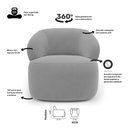 Ver imagem 3 de Kit 02 Poltronas Giratória e 01 Sofá Orgânico Glee 03 Lugares 170cm Veludo Cinza - Desk Design