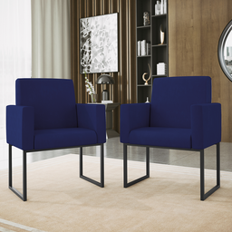 Poltrona Cadeira Decorativa Recepção Base de Ferro Dourada Cor:azul Marinho - 2