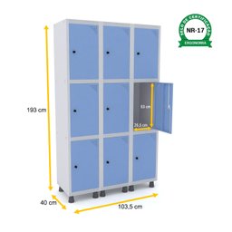 ROUPEIRO DE AÇO 3M 09 PORTAS PITÃO PANDIN - CINZA/AZUL DALÍ GRP 503/9 DI - 2