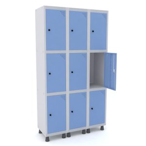 ROUPEIRO DE AÇO 3M 09 PORTAS PITÃO PANDIN - CINZA/AZUL DALÍ GRP 503/9 DI