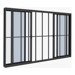 Vitro 4 Folhas 1.00x1.00 Com Grade Preta Linha 18 Modular - Preto - 1