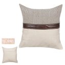 Ver imagem 2 de Almofada Listrada e Lisa Cas Grandi C/ Couro (bege) 50x50cm