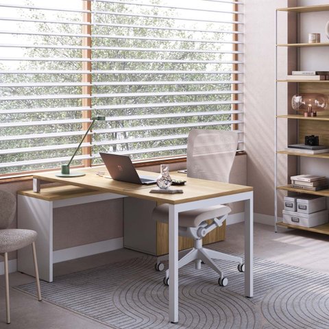 Conjunto Mesa Escritório 160cm C/ Balcão Nogal/branco