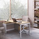 Ver imagem 1 de Conjunto Mesa Escritório 160cm C/ Balcão Nogal/branco