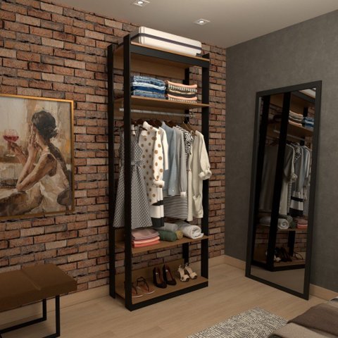 Closet Industrial Marseille 2 Prateleiras 1 Cabideiro Black/brise - Panorama Móveis