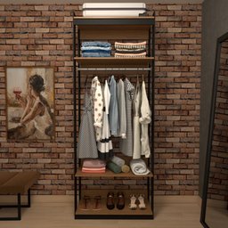 Closet Industrial Marseille 2 Prateleiras 1 Cabideiro Black/brise - Panorama Móveis - 2