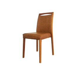 Cadeira de Jantar Luxo Estofada Jade Corino Caramelo Base Madeira Maciça Mel - 4