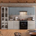 Ver imagem 1 de Cozinha Modulada 6 Peças 12 Portas 5 Gavetas com Cristaleira MDF Rodapé em PVC Essence Itatiaia Cinza/Fendi