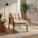 Ver imagem 1 de Poltrona Confortável Sala de Estar Design Elegante Estrutura Madeira Estofado Bouclê Sofisticado