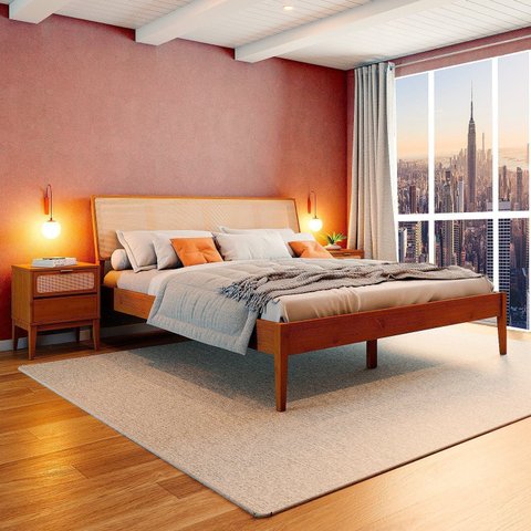 Cama King com Madeira Maciça Viena 207x111x230cm