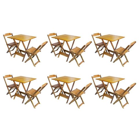 Kit 6 Jogos De Mesa Dobravel Com 2 Cadeiras De Madeira 70X70 - Mel - Amarelo