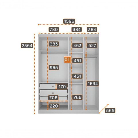Guarda Roupa Modulado de Canto Linea 9 Portas 6 Gavetas MDF Branco Móveis Novo Horizonte