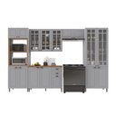 Ver imagem 2 de Cozinha Modulada 5 Peças Torre Quente Cristaleira Balcão com Tampo e 2 Aéreos 100% MDF com Vidro Bari Cinza/Titanio Fosco