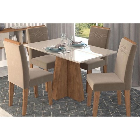 Mesa Sala Patricia 130 + 4 Cad Tais Nature/Choco Cimol