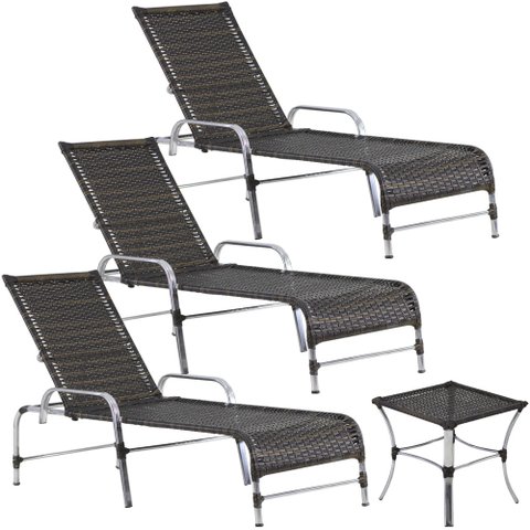 3 Espreguiçadeiras e Mesa para Piscina, Área, Varanda Trama Original
