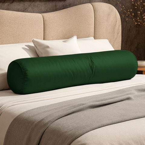 Almofada Travesseiro Bastão Tubo Rolo Dot 140cm Macia Veludo Verde Escuro - Abmaza