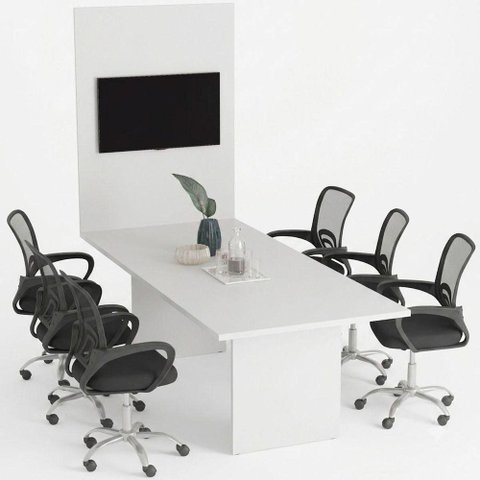 Mesa de Reunião Retangular Moderno sem Gavetas MDP 220cm Branco Tecnomobili 2 Volumes