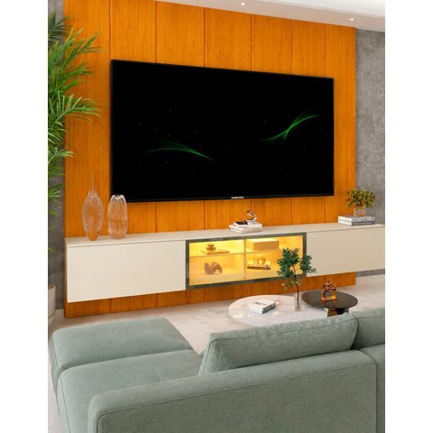 Conjunto Painel Home Modulo Suspenso TV 85 Polegadas Sheron Cor:Off-White/Madeira