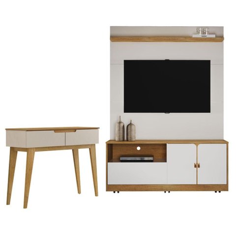 Home Theater Monza Off White Cinamomo com Aparador para Sala de Estar Ambiente Bellíssima Off White