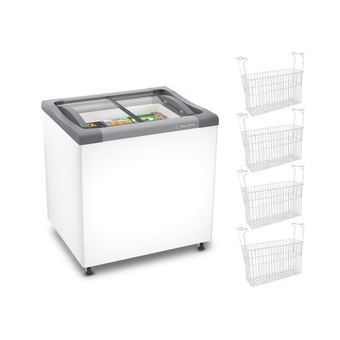Kit - Freezer Horizontal Tampa de Vidro 144 Litros Nf20 127v + 4 Cestos Nextgen Branco 127v