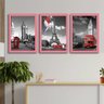 Quadro Decorativo City Paris London + Vidro 33x25 3pç Quarto:rosa - 1