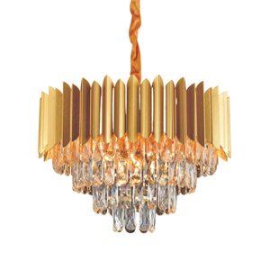 Lustre Redondo Dourado com Cristais 7E14 50cm PARIS LUZ