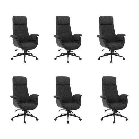 Kit com 6 Cadeiras Office Diretor com Revestimento Couro e Base em Aço Cromado Valencia Preto