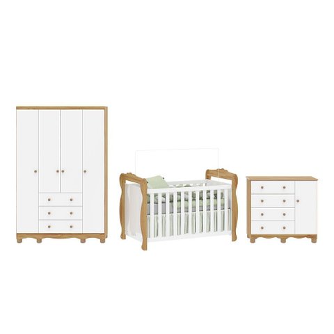 Quarto de Bebê Completo Berço 3 em 1, Guarda-roupa 4 Portas e Cômoda 100% MDF Nina Espresso Móveis