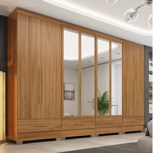 Quarto Modulado 4 Peças 8 Portas 4 Gavetas com Espelhos Smart Plus