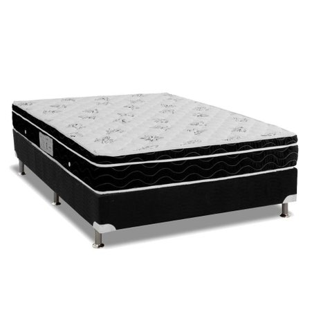 Cama Box Casal: Colchão Molas Ortobom Nanolastic Physical Spring + Base CRC Suede Black(138x188)
