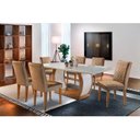 Ver imagem 4 de Mesa de Sala Jantar Jade + Tampo Madeirado Vidro Curvo 180x90cm Imbuia/off White - Rufato