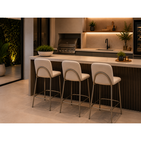 Kit 3 Banquetas para Cozinha Balcão Ilha Dubai Linho Off White