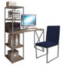 Kit Escritório Mesa Max BeX 5 Prateleiras e Cadeira Stan Prata Tampo Madeira Sintético Azul - 2