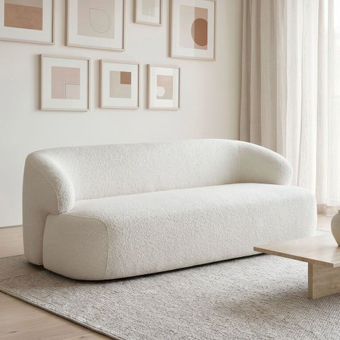 Sofá 2 Lugares Orgânico para Sala Living 180cm Barolo L06 Bouclê Off White - Lyam Decor
