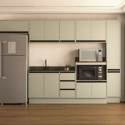 Cozinha 6 Peças Balcão 3 Gavetas 2 Portas Aéreo Balcão Alto Paneleiro sem Tampo Koya