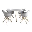 Ver imagem 2 de Mesa Jantar Redonda 110cm Branca Clips 3 Pés com 4 Poltronas Brancas Eames Eiffel Base Dourada