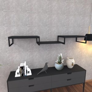 Prateleira Industrial Suspensa Estante Parede Nicho Preto Ferro e Madeira Suporte Pratileira