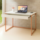 Ver imagem 1 de Mesa Escrivaninha com Gaveta Estilo Industrial Moderna 100% Mdf e Aço:branco com Cobre
