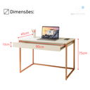 Ver imagem 4 de Mesa Escrivaninha com Gaveta Estilo Industrial Moderna 100% Mdf e Aço:branco com Cobre