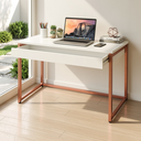 Ver imagem 1 de Mesa Escrivaninha com Gaveta Estilo Industrial Moderna 100% Mdf e Aço:branco com Cobre