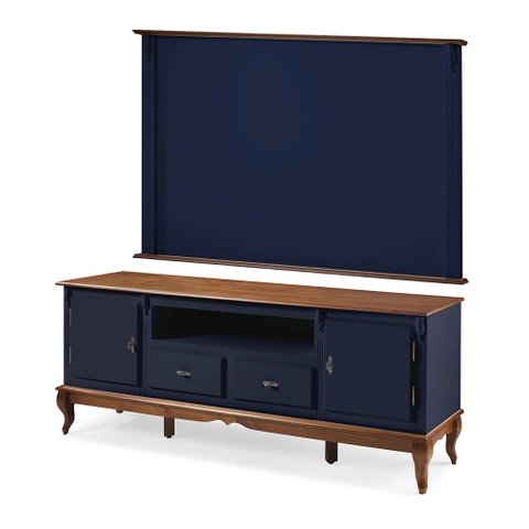 Conjunto Rack 60503m + Painel 50513 para Sala Pés Luiz Xv 2 Gavetas 2 Portas - Azul Petróleo/imbuia