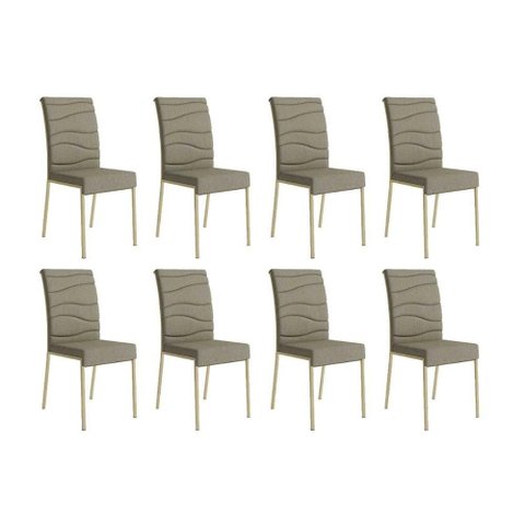 Cadeira Sala de Jantar Wave 1754 Kit 8 Un Dourado/linho Bamboo/courano Bamboo/noce - Carraro